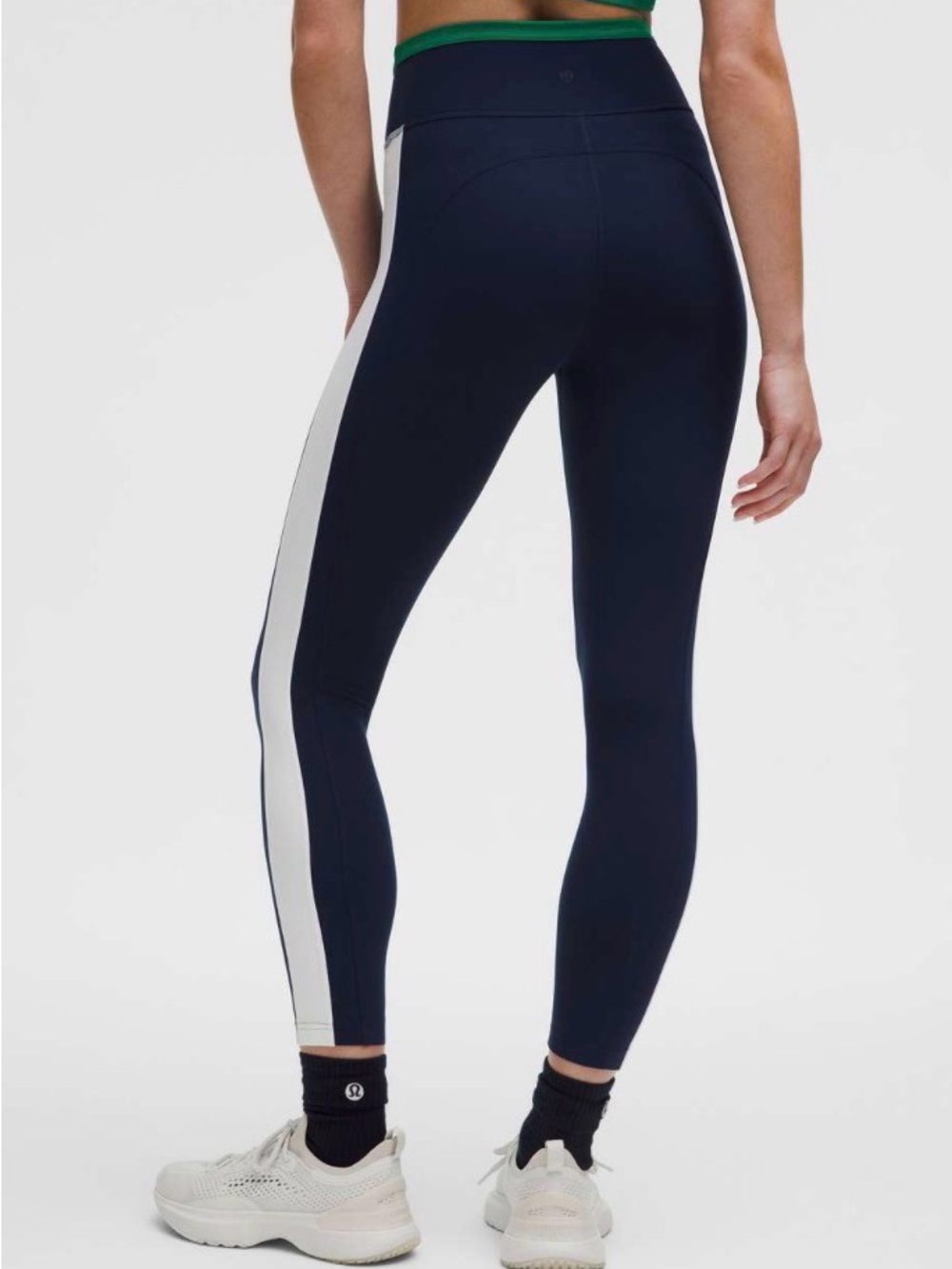 lululemon athletica Navy Leggings with White Side Stripe 25”